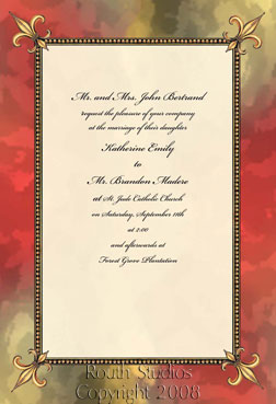 Red and Gold Fleur-de-lis Invitations with gold beaded border Louisiana Invitations - Cajun Invitations